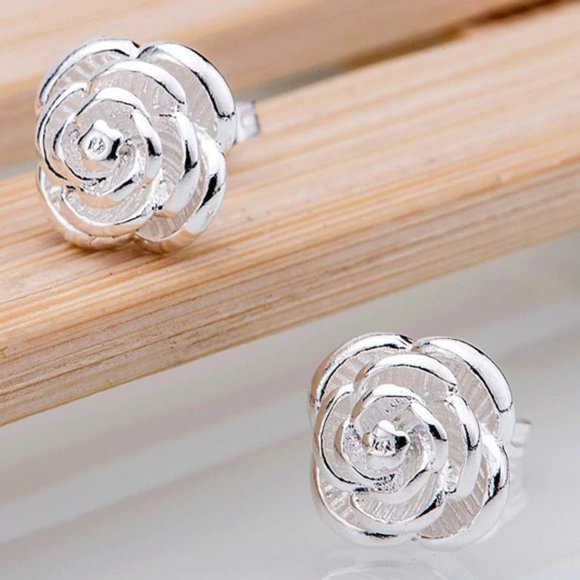 Silver Rose Earrings - Picture 1 of 3